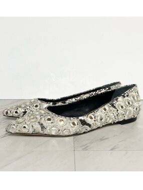 New! Tory Burch Yasmin White Embroidered Pointed Toe Flat 5